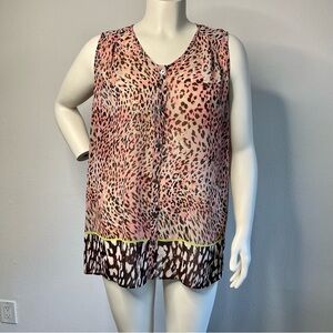 CAbi Beguile Sheer Animal Print Sleeveless Blouse  sz XL